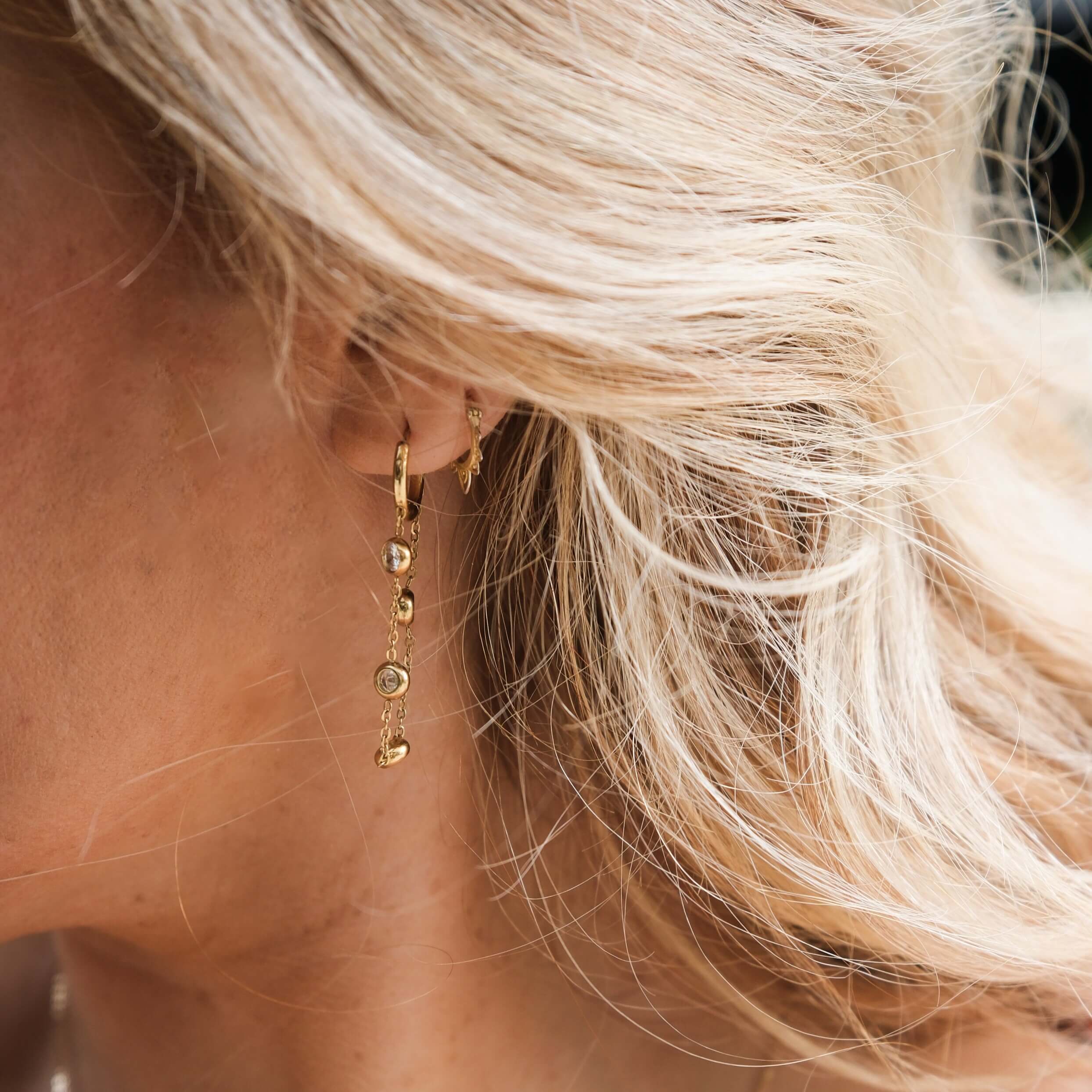 Celina Chain Hoop Earrings | 18k Gold Plated, Crystal Accented 2
