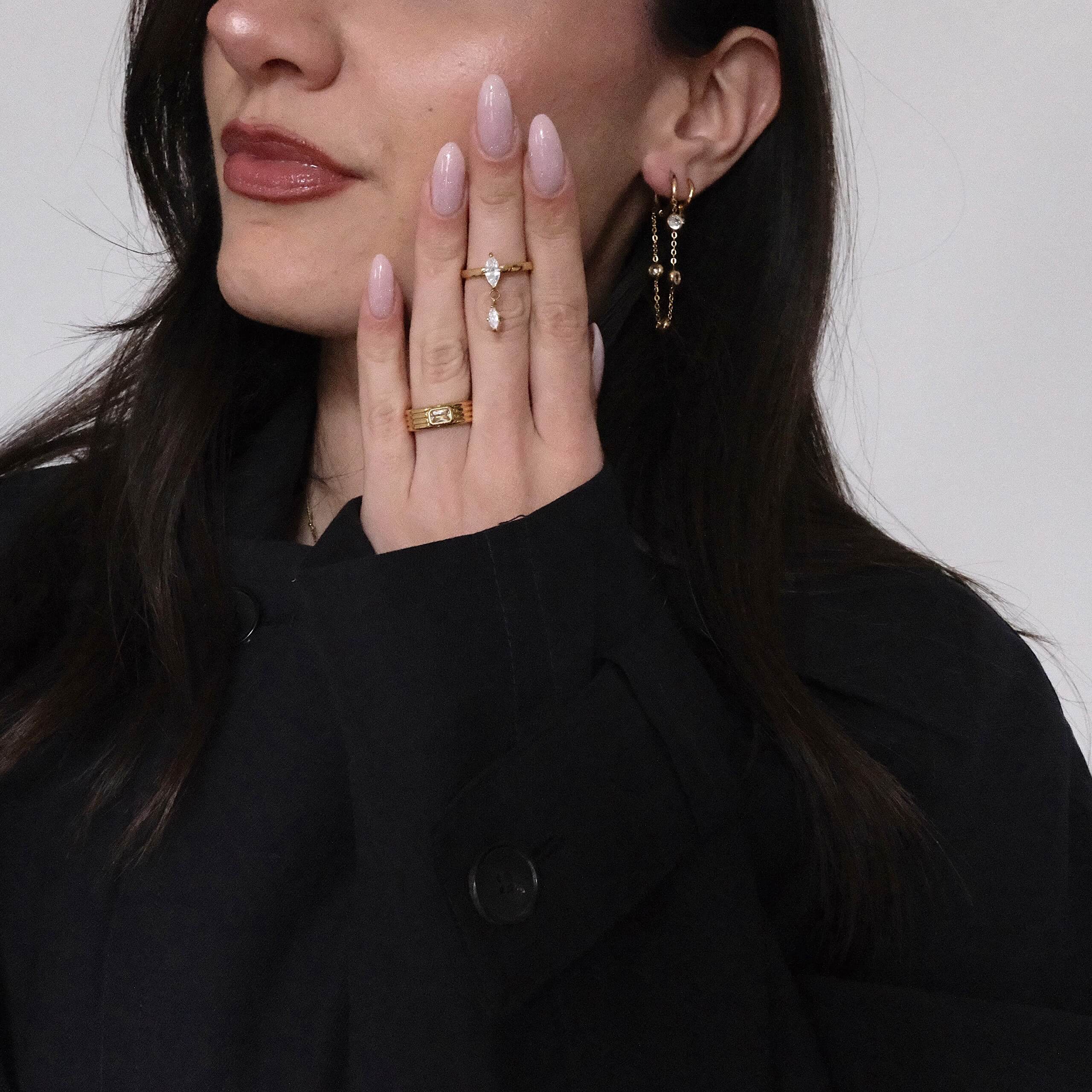 Celina Chain Hoop Earrings | 18k Gold Plated, Crystal Accented 3