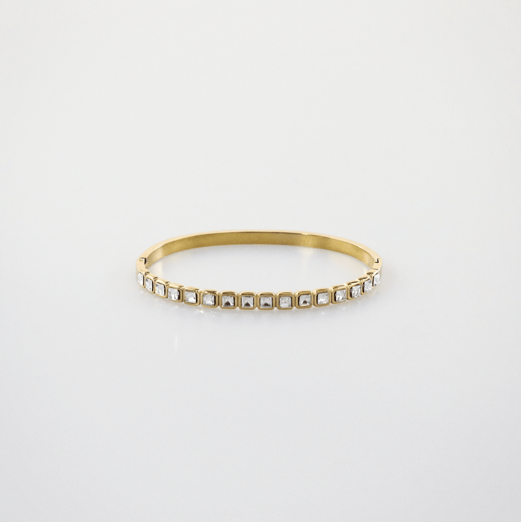 Cleo Gold Bangle Bracelet | 18k Gold Plated, Square-Cut Stones 0