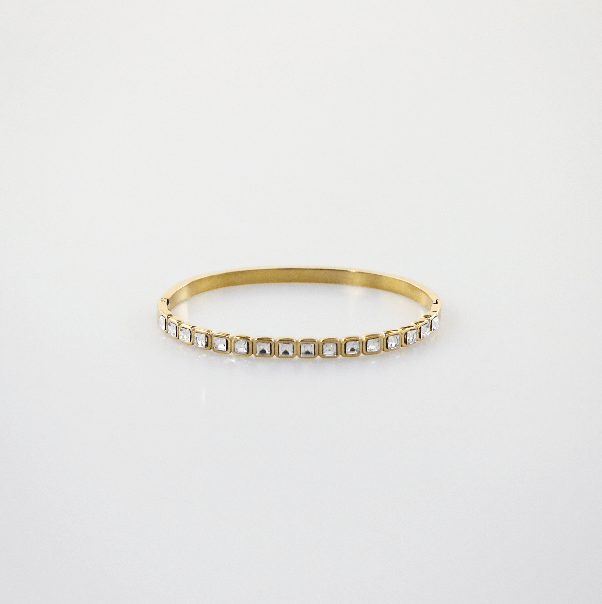 Cleo Gold Bangle Bracelet | 18k Gold Plated, Square-Cut Stones 0