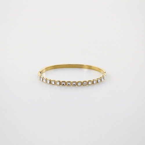 Cleo Gold Bangle Bracelet | 18k Gold Plated, Square-Cut Stones 0