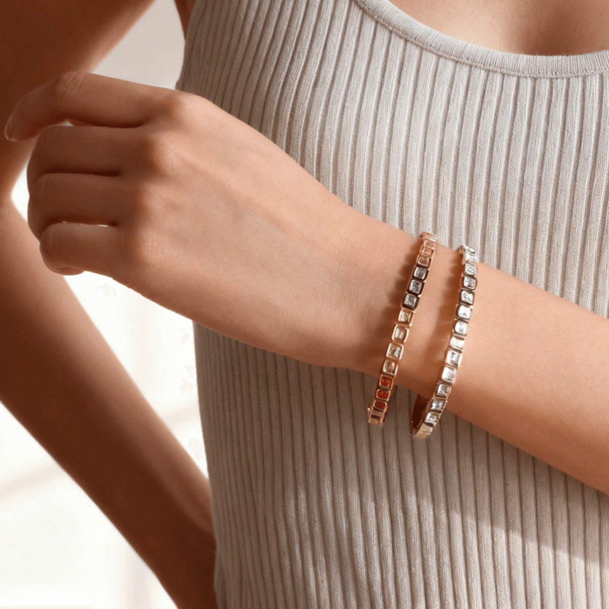 Cleo Gold Bangle Bracelet | 18k Gold Plated, Square-Cut Stones 3