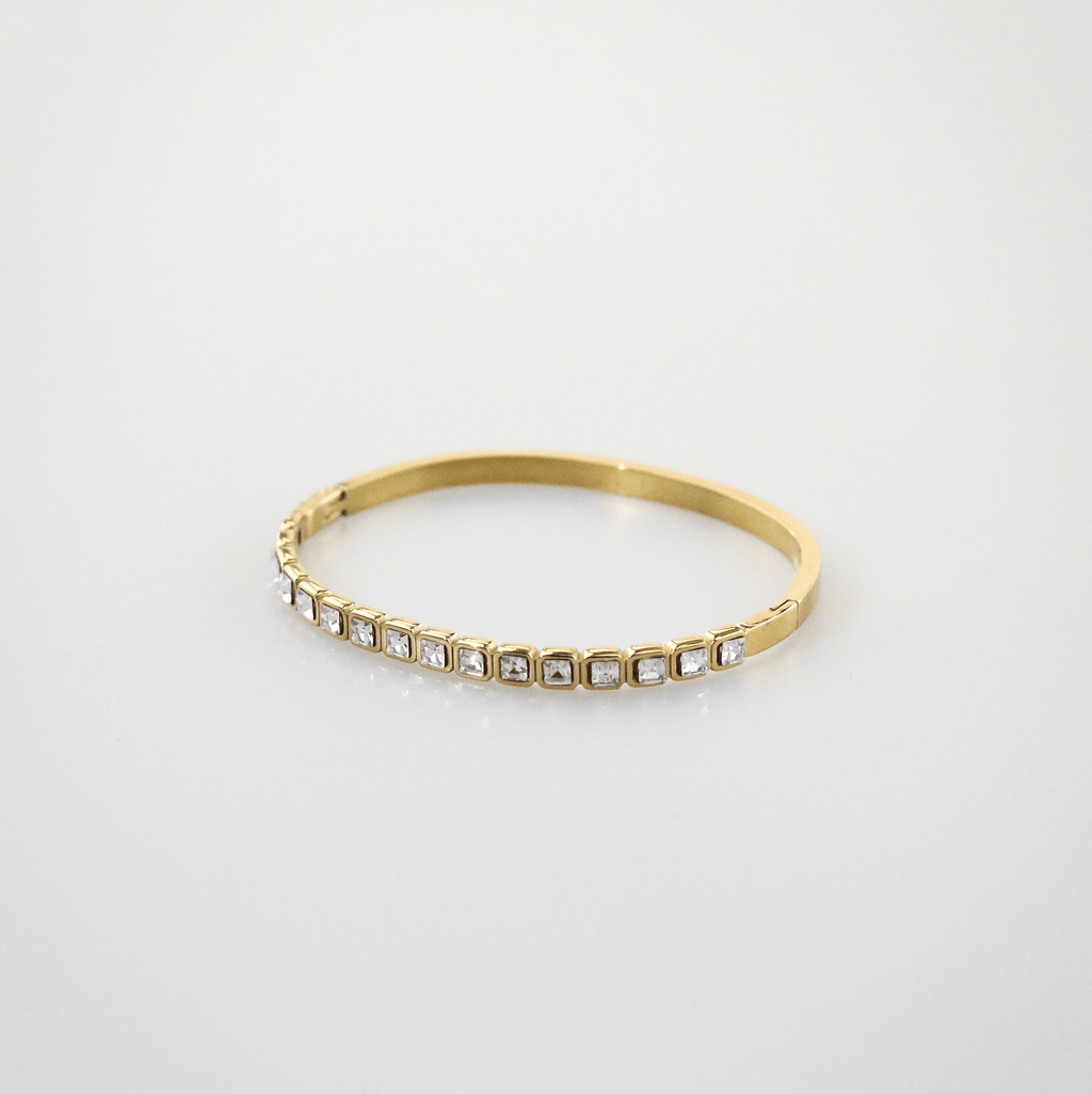Cleo Gold Bangle Bracelet | 18k Gold Plated, Square-Cut Stones 4