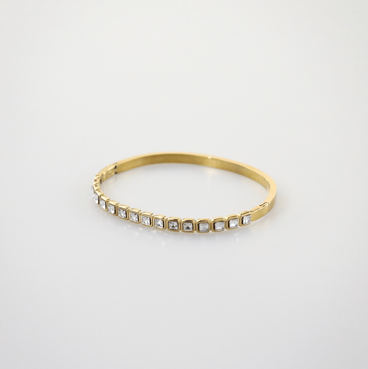 Cleo Gold Bangle Bracelet | 18k Gold Plated, Square-Cut Stones 4