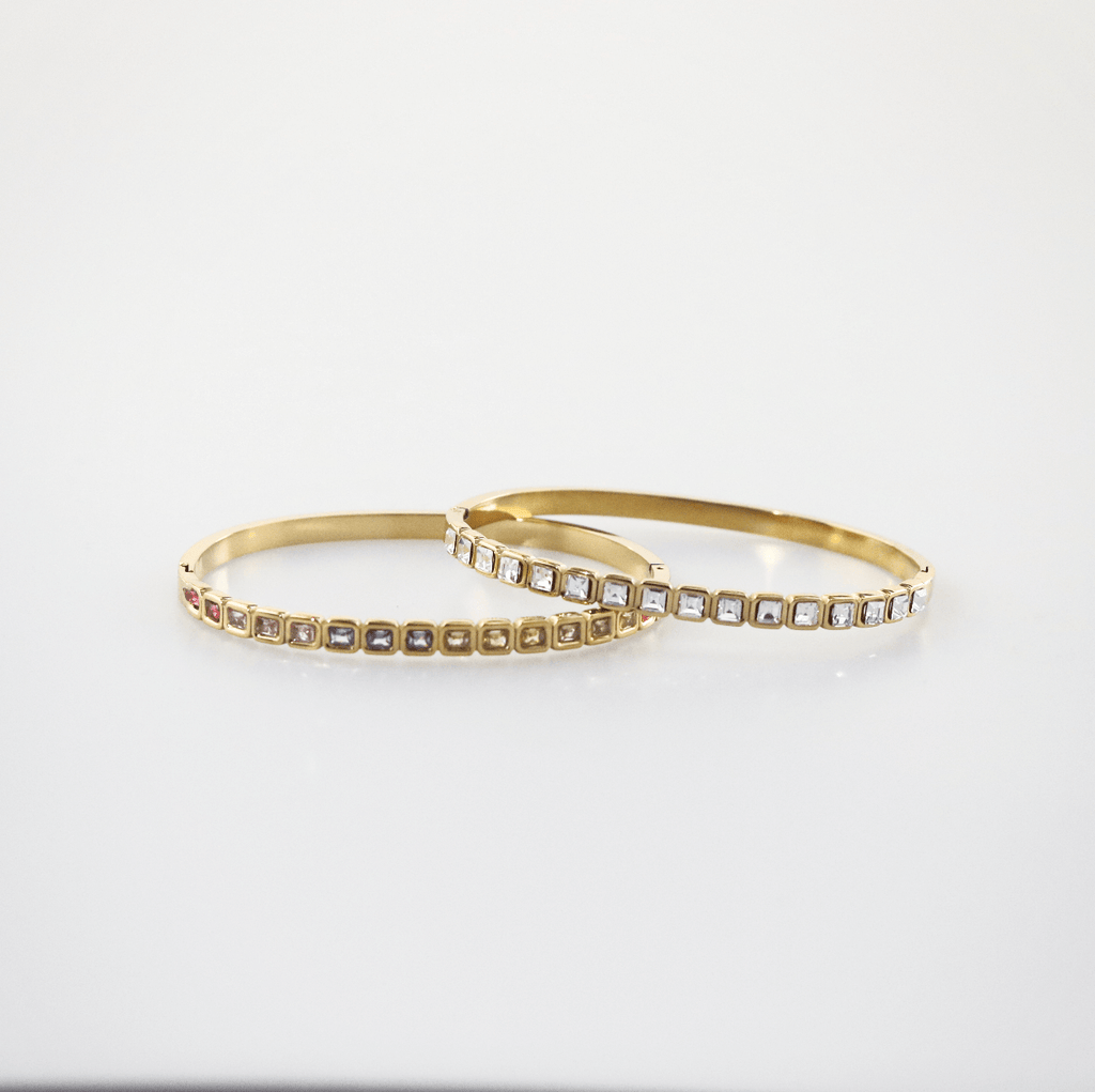 Cleo Gold Bangle Bracelet | 18k Gold Plated, Square-Cut Stones 5