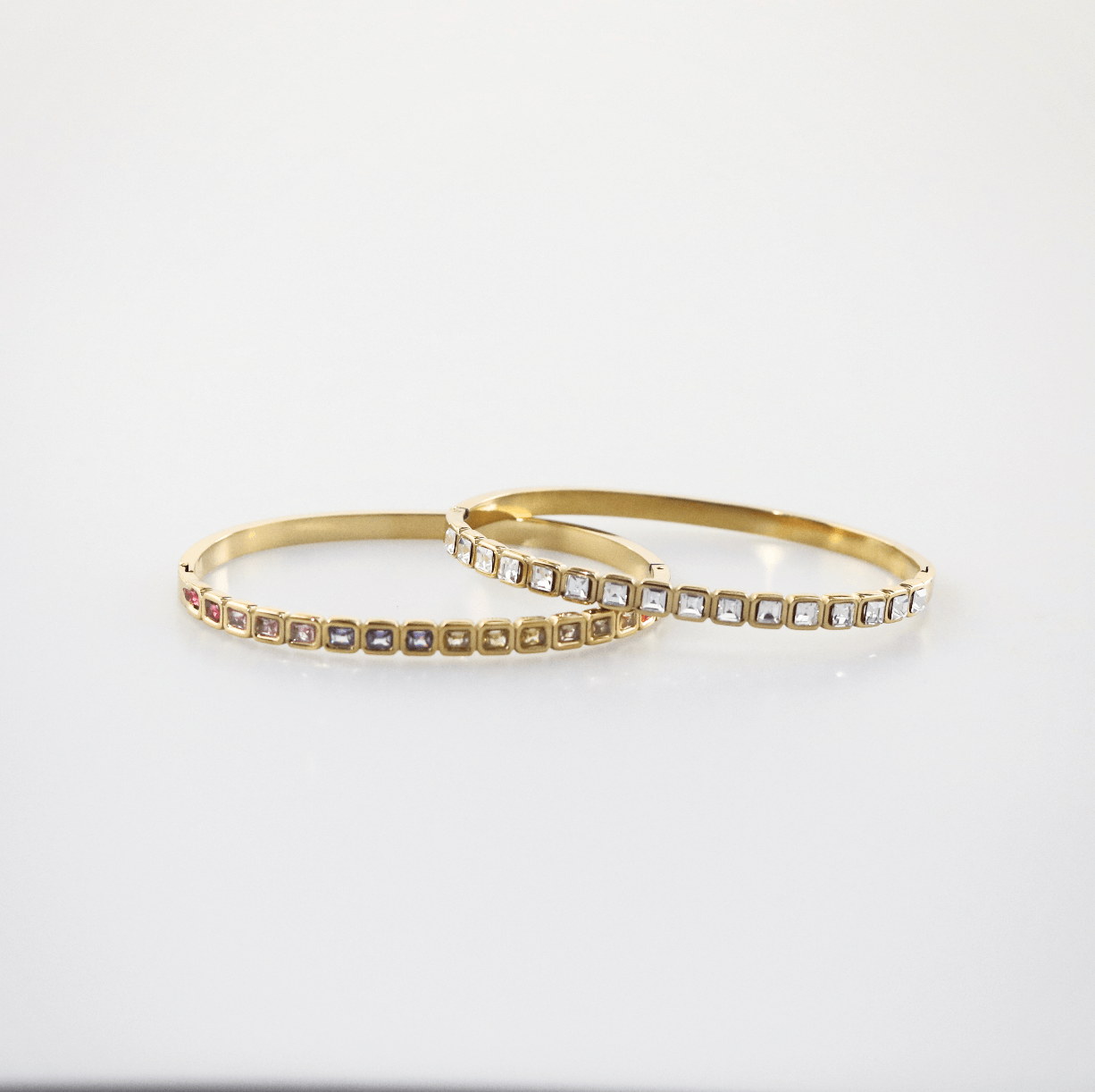 Cleo Gold Bangle Bracelet | 18k Gold Plated, Square-Cut Stones 5