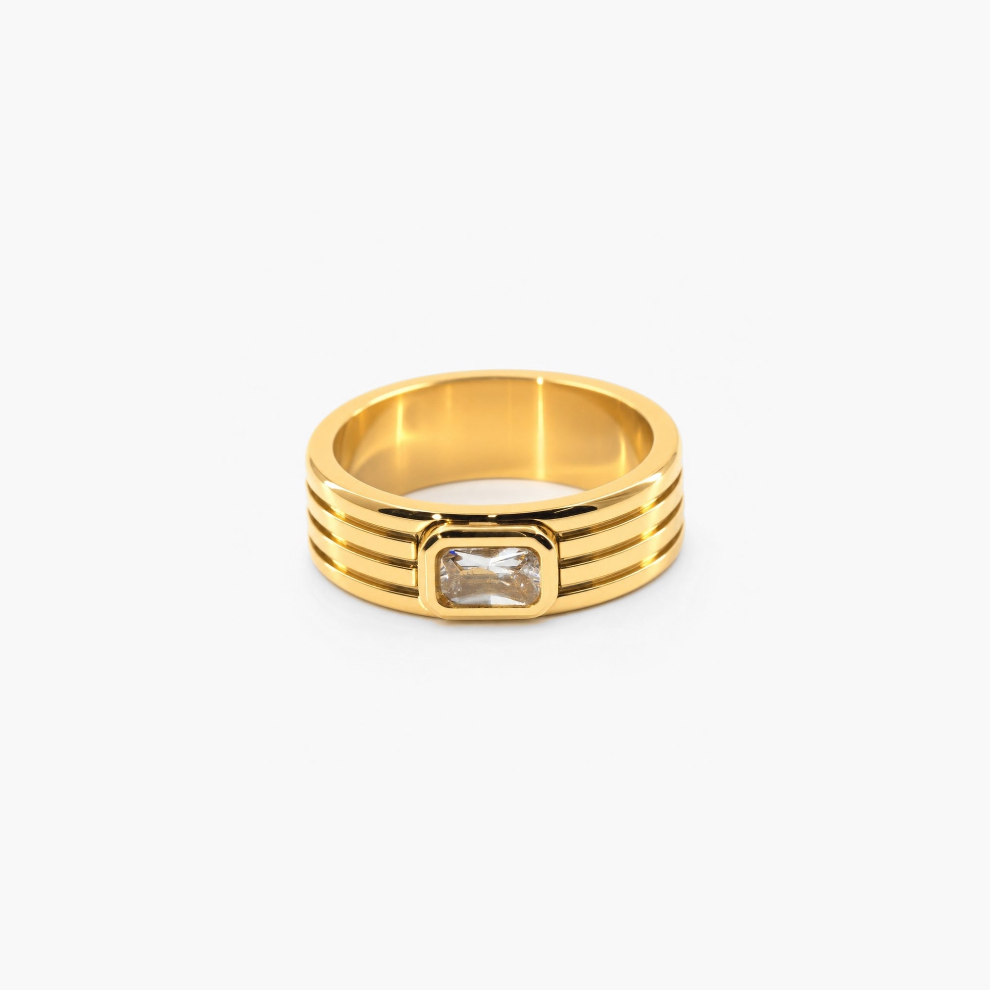 Cleo Ribbed Ring | 18k Gold Plated, Emerald-Cut Crystal 0