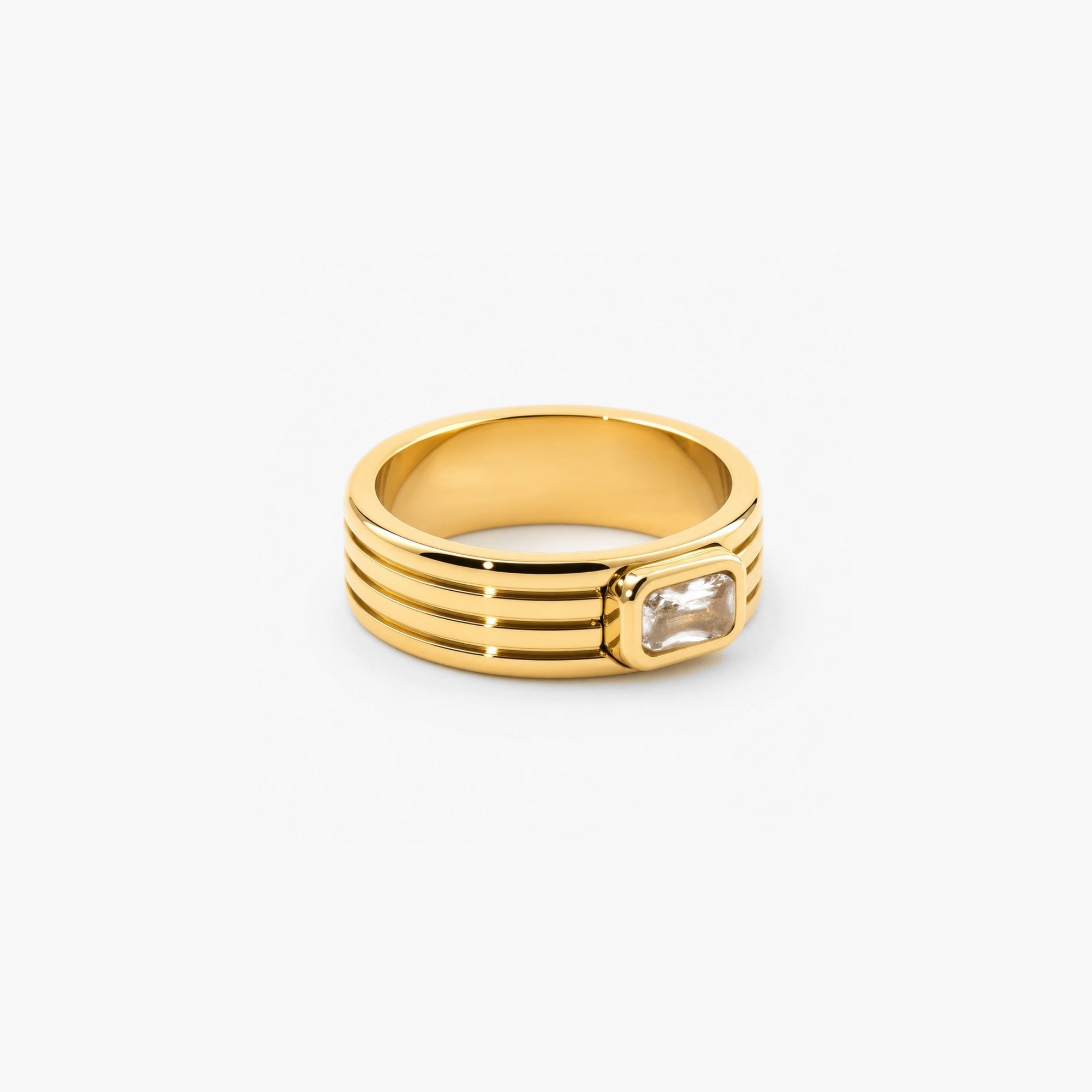 Cleo Ribbed Ring | 18k Gold Plated, Emerald-Cut Crystal 2