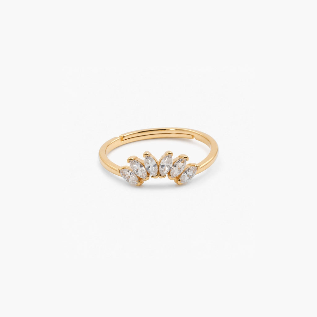 Cora Gemstone Ring | 9k Gold Plated, Adjustable Band with Six Clear Stones 0