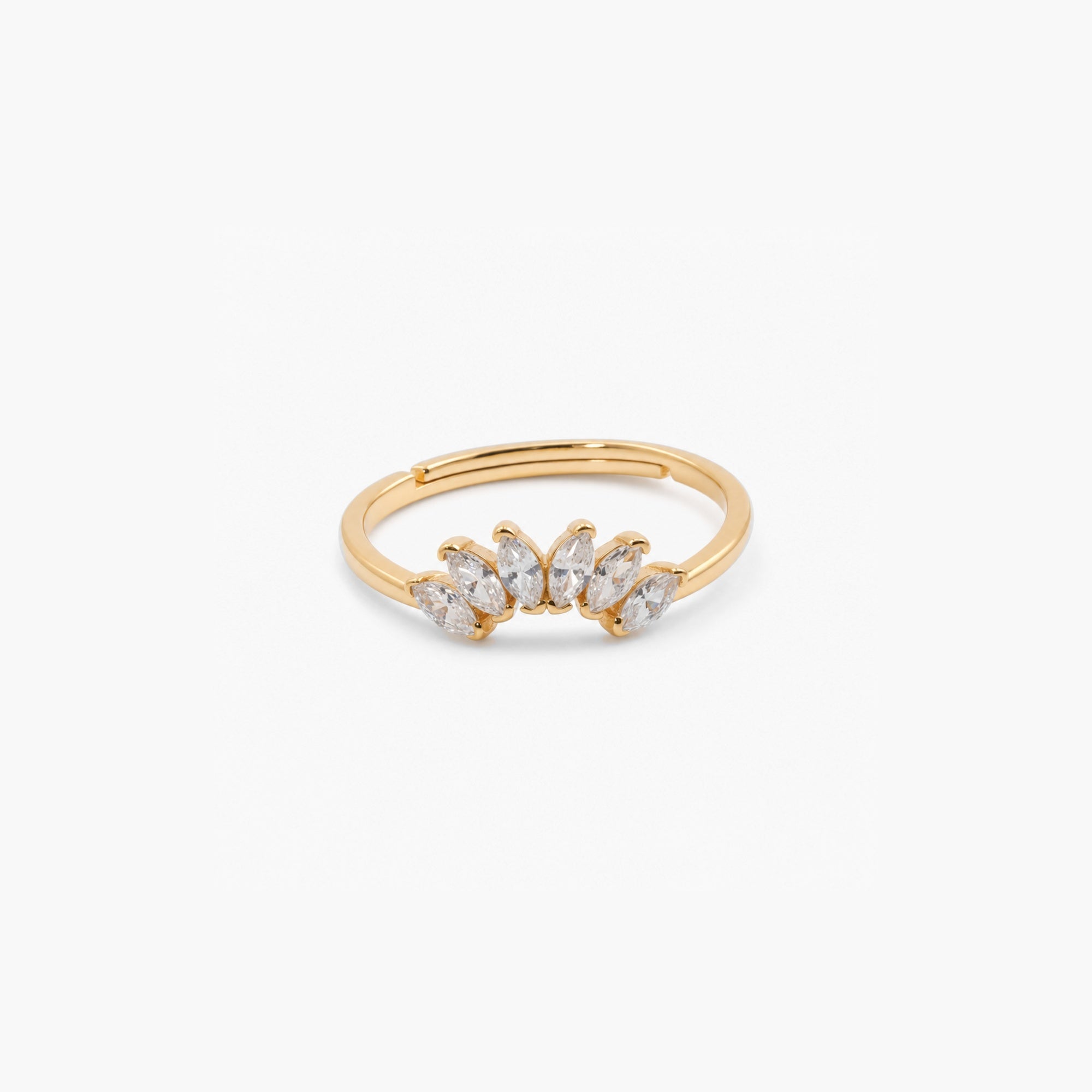 Cora Gemstone Ring | 9k Gold Plated, Adjustable Band with Six Clear Stones 0