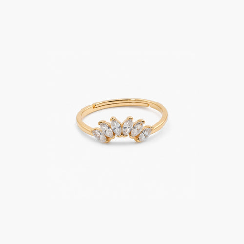 Cora Gemstone Ring | 9k Gold Plated, Adjustable Band with Six Clear Stones 0
