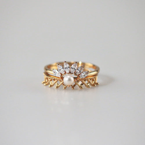 Cora Gemstone Ring | 9k Gold Plated, Adjustable Band with Six Clear Stones 1