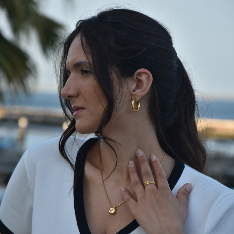 Cora Medium Hoop Earrings | 18k Gold Plated, Hypoallergenic Stainless Steel 2