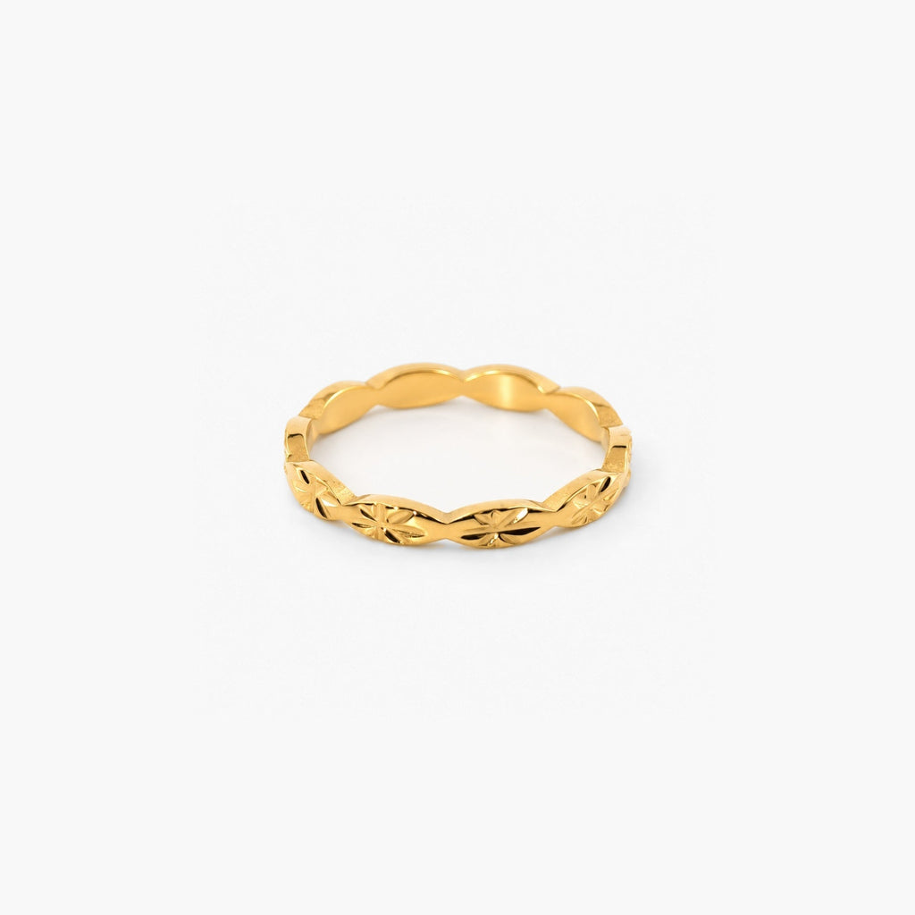 Cora Stackable Band Ring | 18k Gold Plated, Geometric Carved Design 0