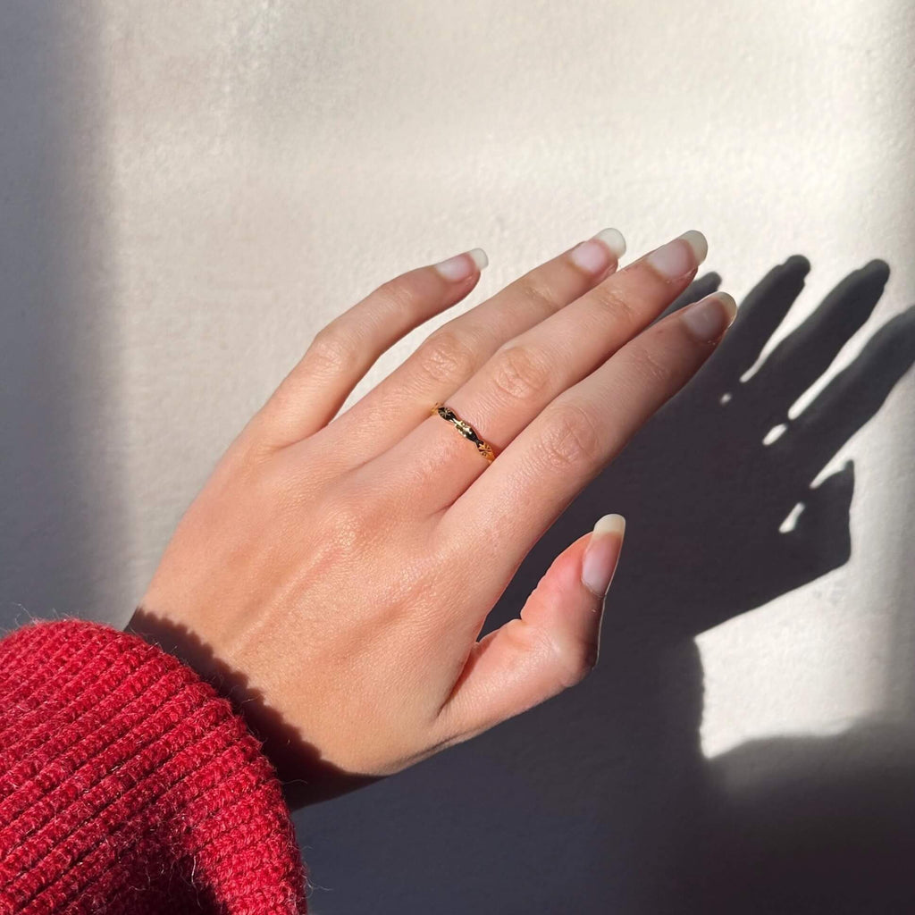 Cora Stackable Band Ring | 18k Gold Plated, Geometric Carved Design 6