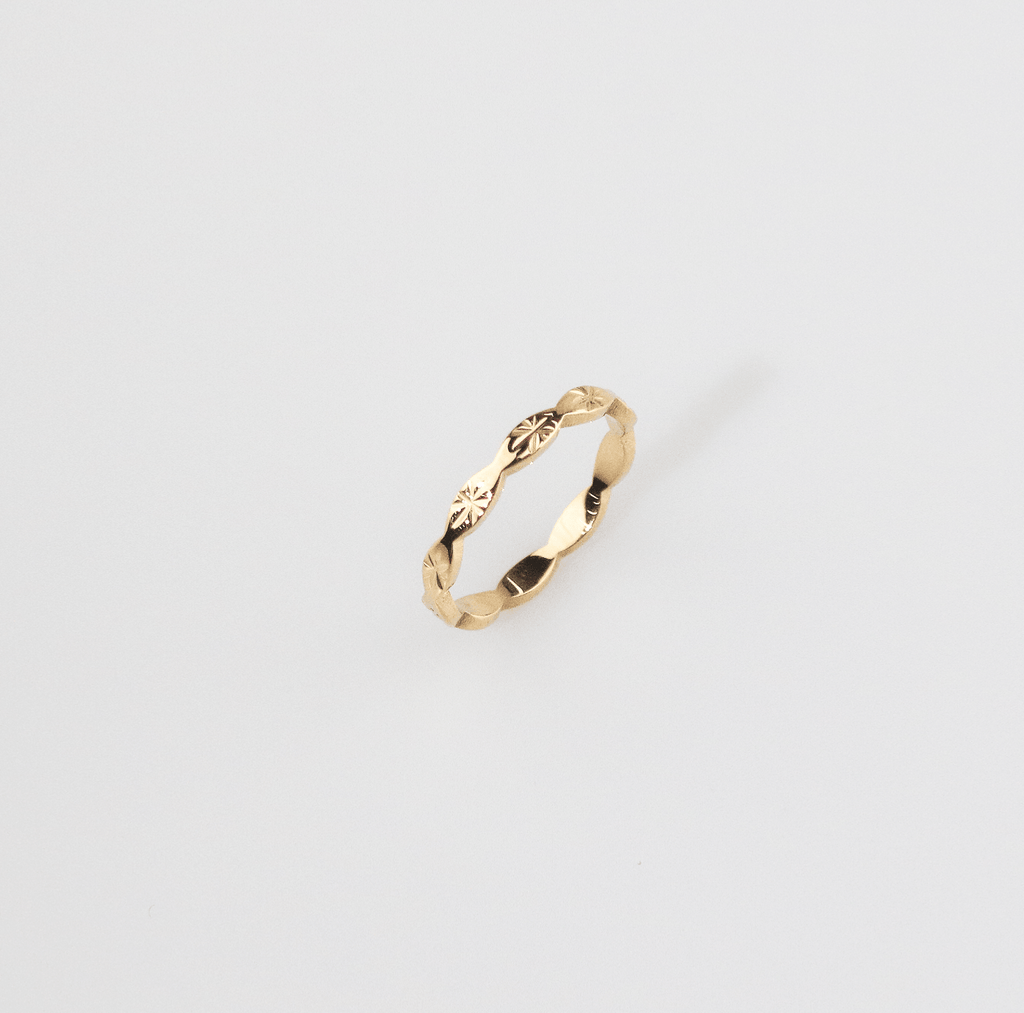 Cora Stackable Band Ring | 18k Gold Plated, Geometric Carved Design 7