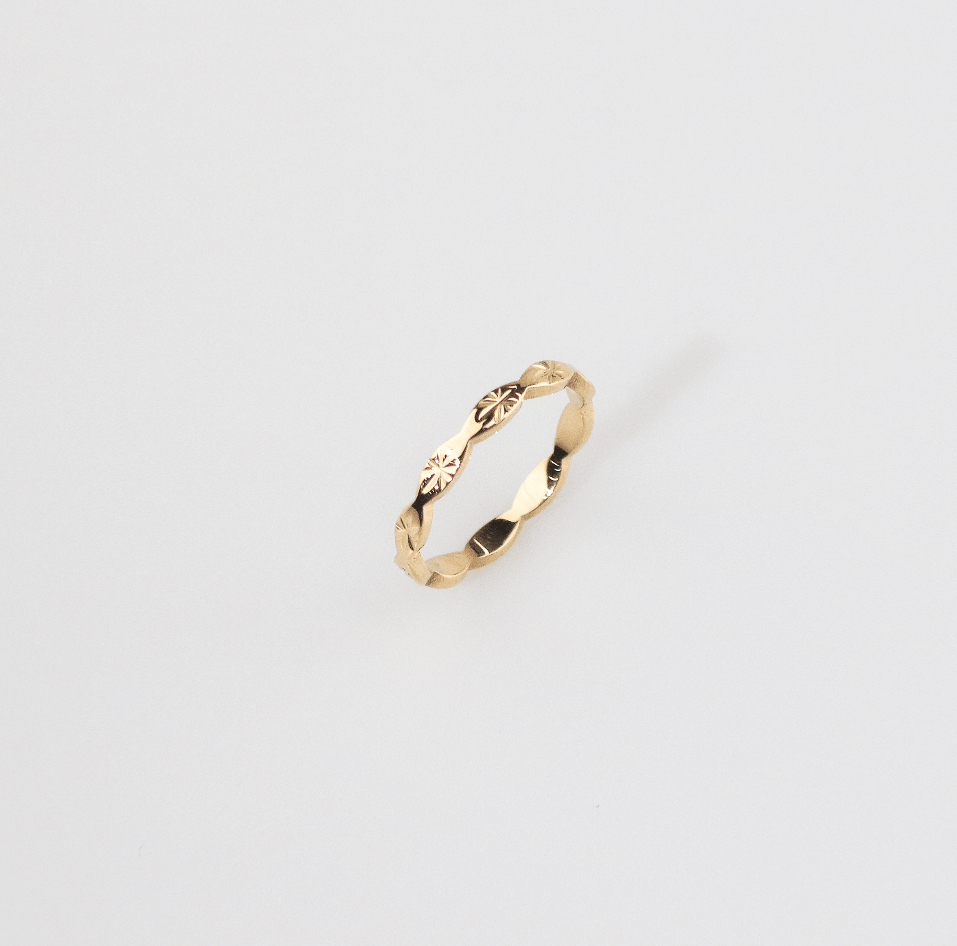 Cora Stackable Band Ring | 18k Gold Plated, Geometric Carved Design 7
