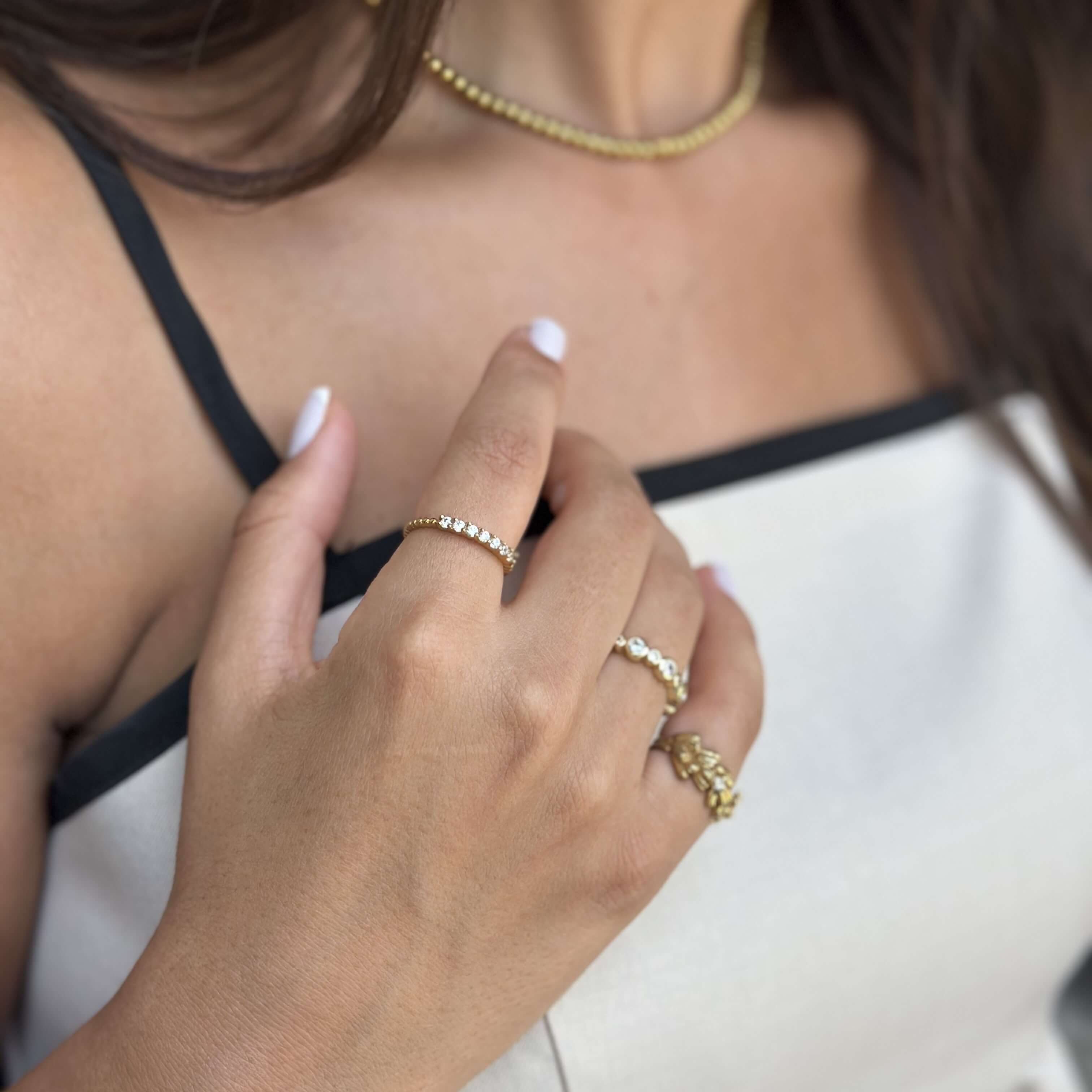 Cora Team Ring | 18k Gold Plated, CZ Stones, Waterproof 4