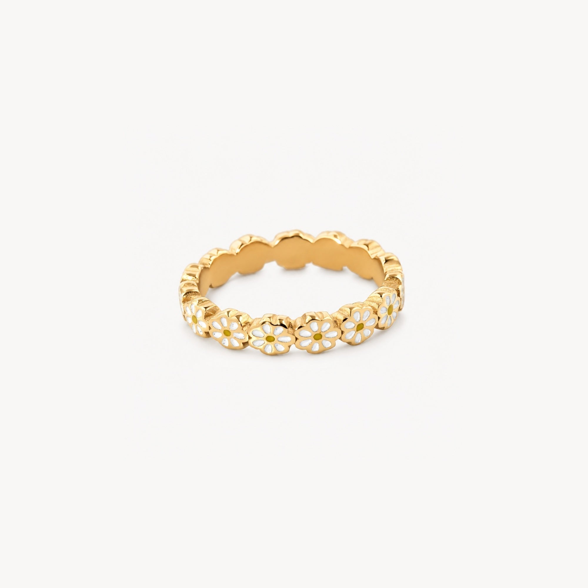 Dalia Flower Band Ring | 18K Gold Plated Stainless Steel, Enamel Detail 0