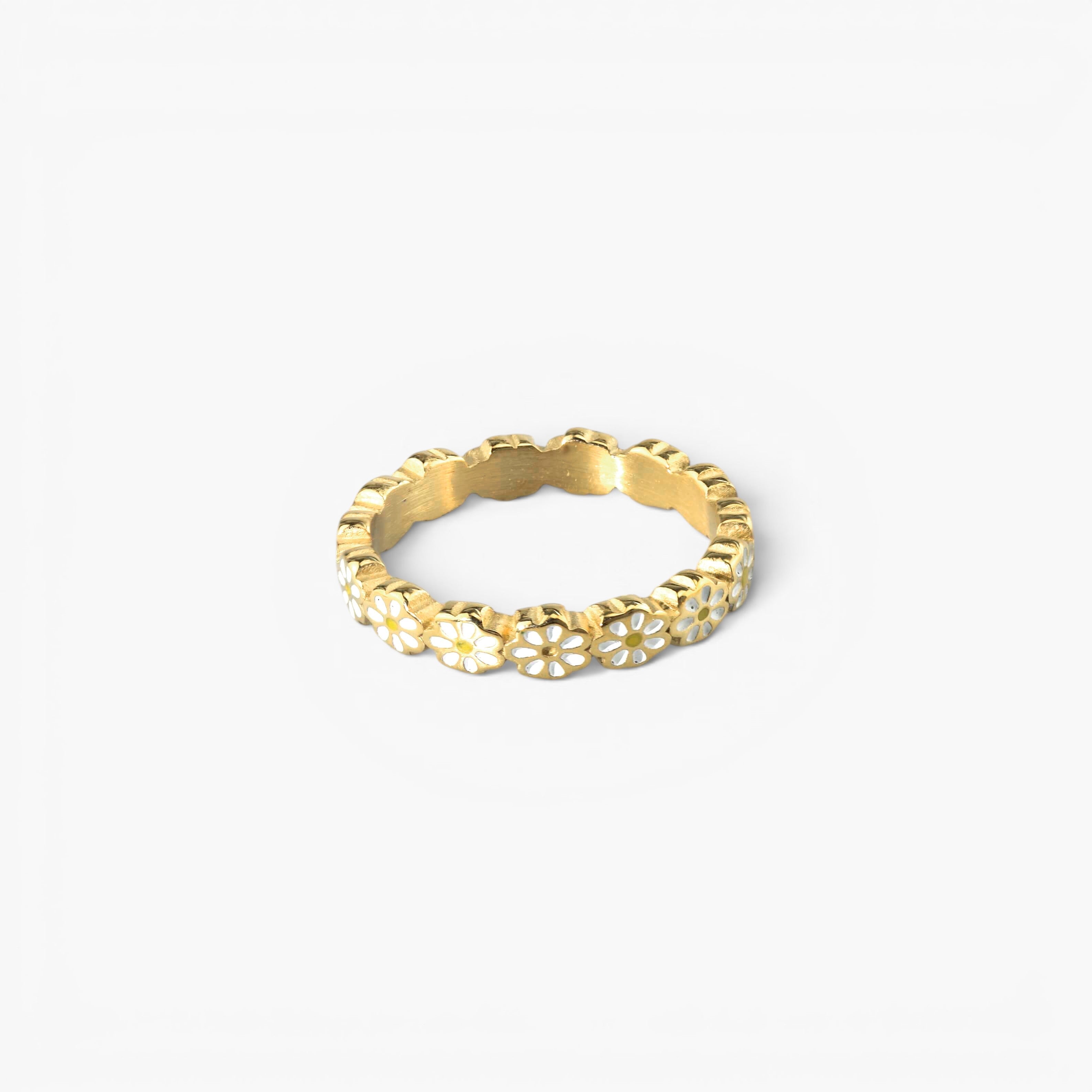 Dalia Flower Band Ring | 18K Gold Plated Stainless Steel, Enamel Detail 2