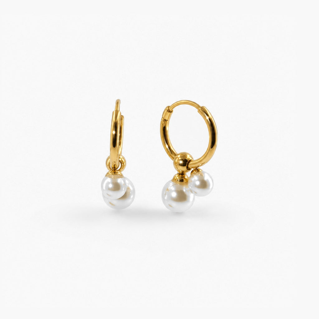 Dalia Gold Hoop Earrings | 18k Gold Plated, Double Pearl Design 0