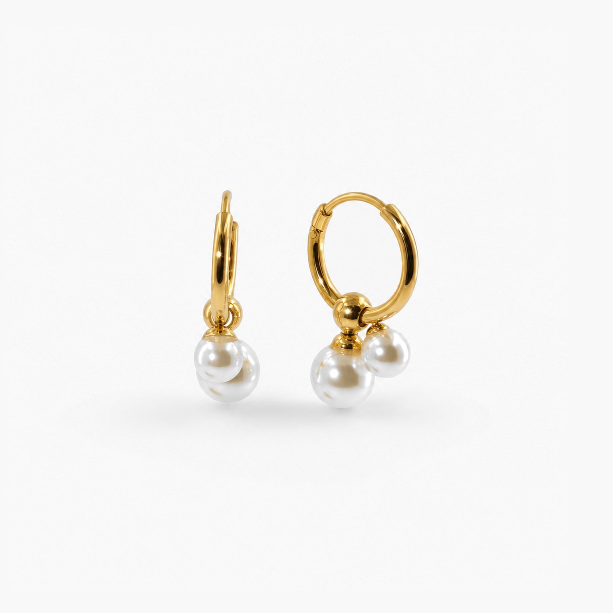Dalia Gold Hoop Earrings | 18k Gold Plated, Double Pearl Design 0