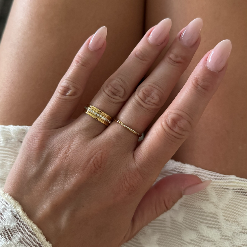 Dara Double Stacker Ring | 18k Gold Plated, White Stone Accents 3