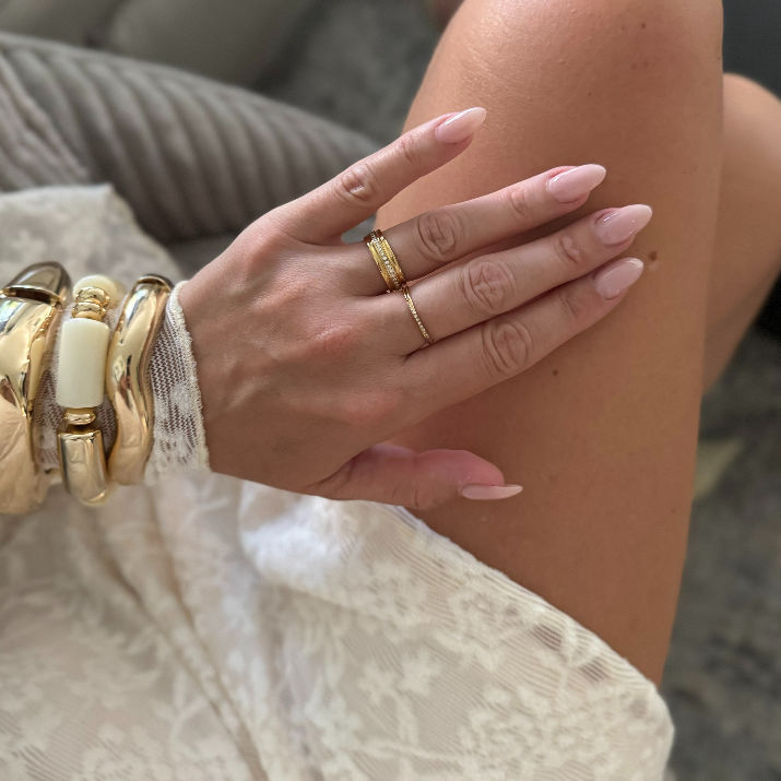 Dara Double Stacker Ring | 18k Gold Plated, White Stone Accents 5