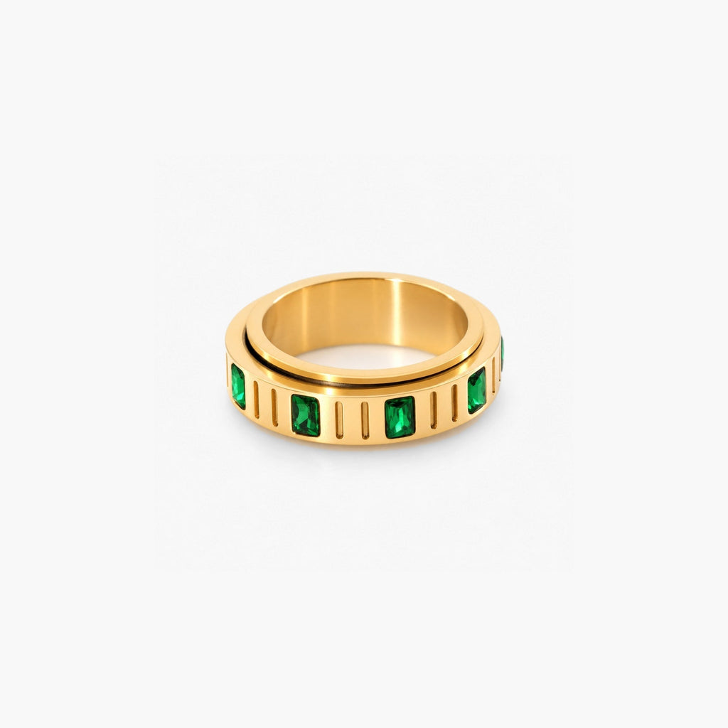 Eira Fidget Ring | 18k Gold Plated, Emerald Green Stones 0