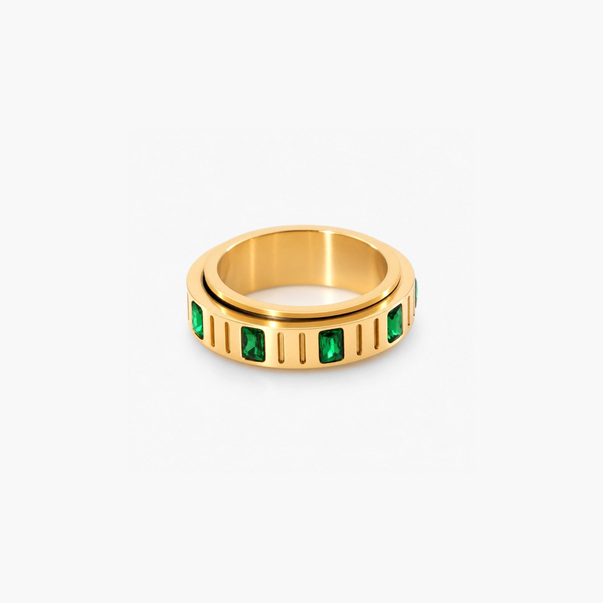 Eira Fidget Ring | 18k Gold Plated, Emerald Green Stones 0