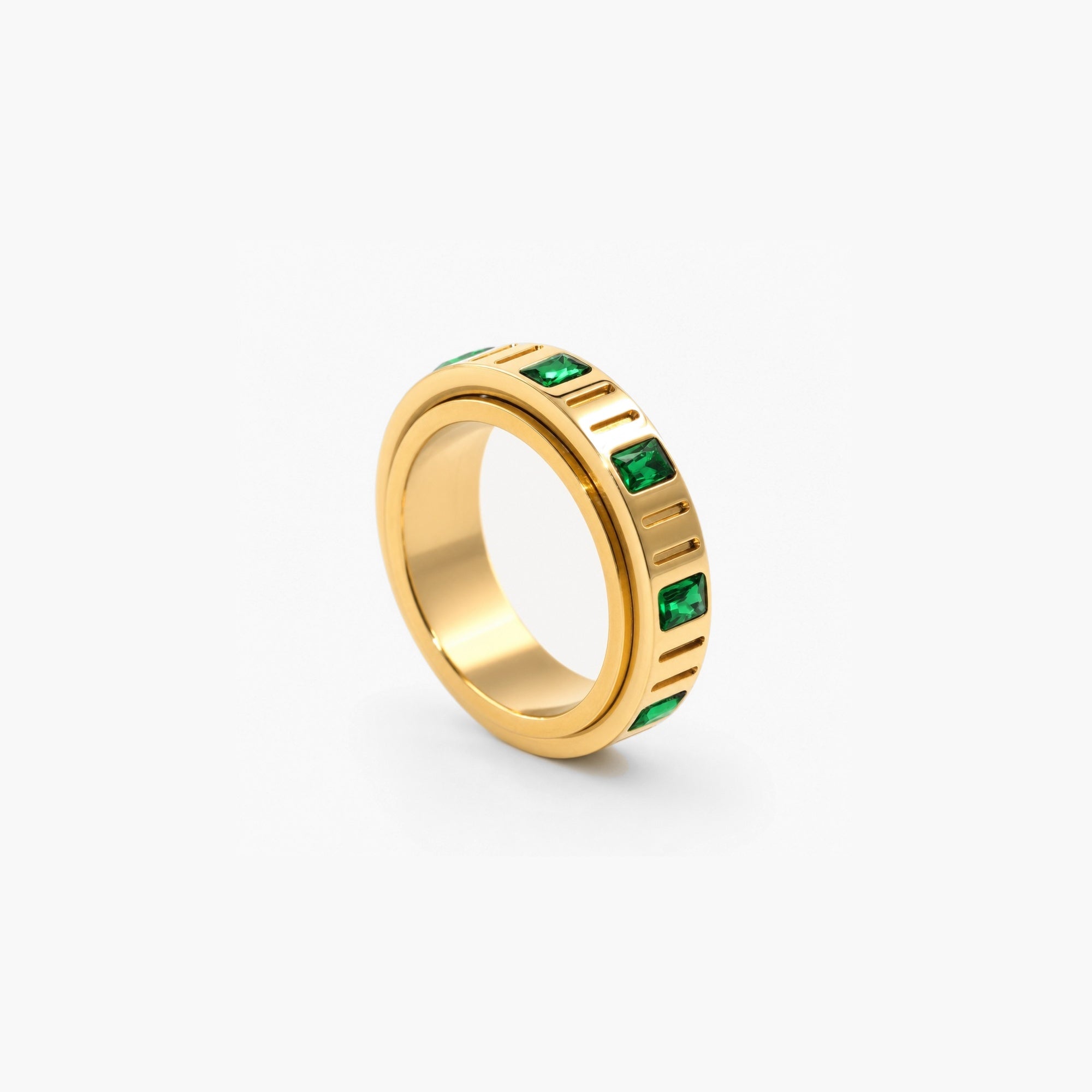 Eira Fidget Ring | 18k Gold Plated, Emerald Green Stones 5