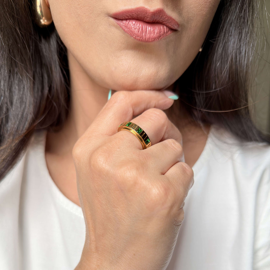 Eira Fidget Ring | 18k Gold Plated, Emerald Green Stones 6