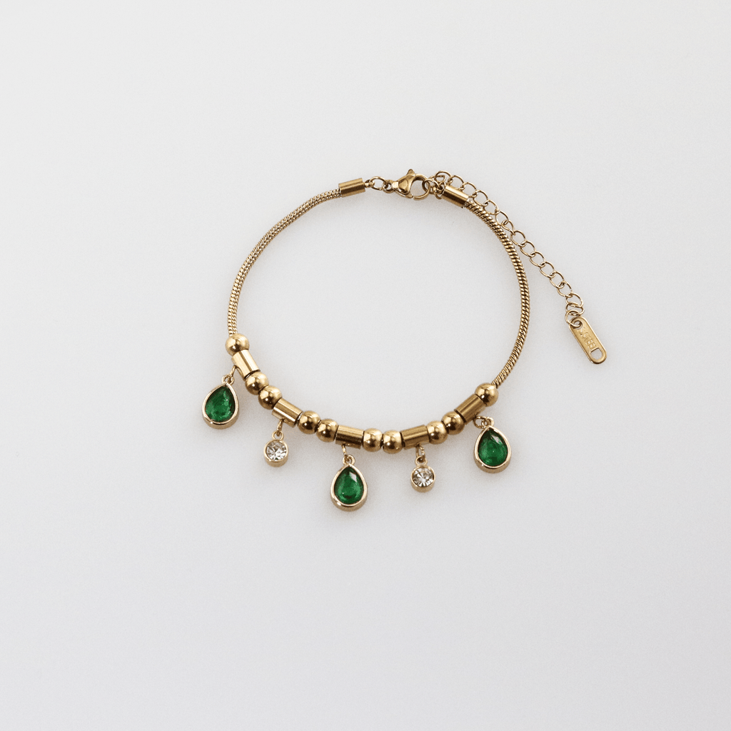 Elysia Charm Bracelet | 18k Gold Plated, Emerald Teardrop Charms 0