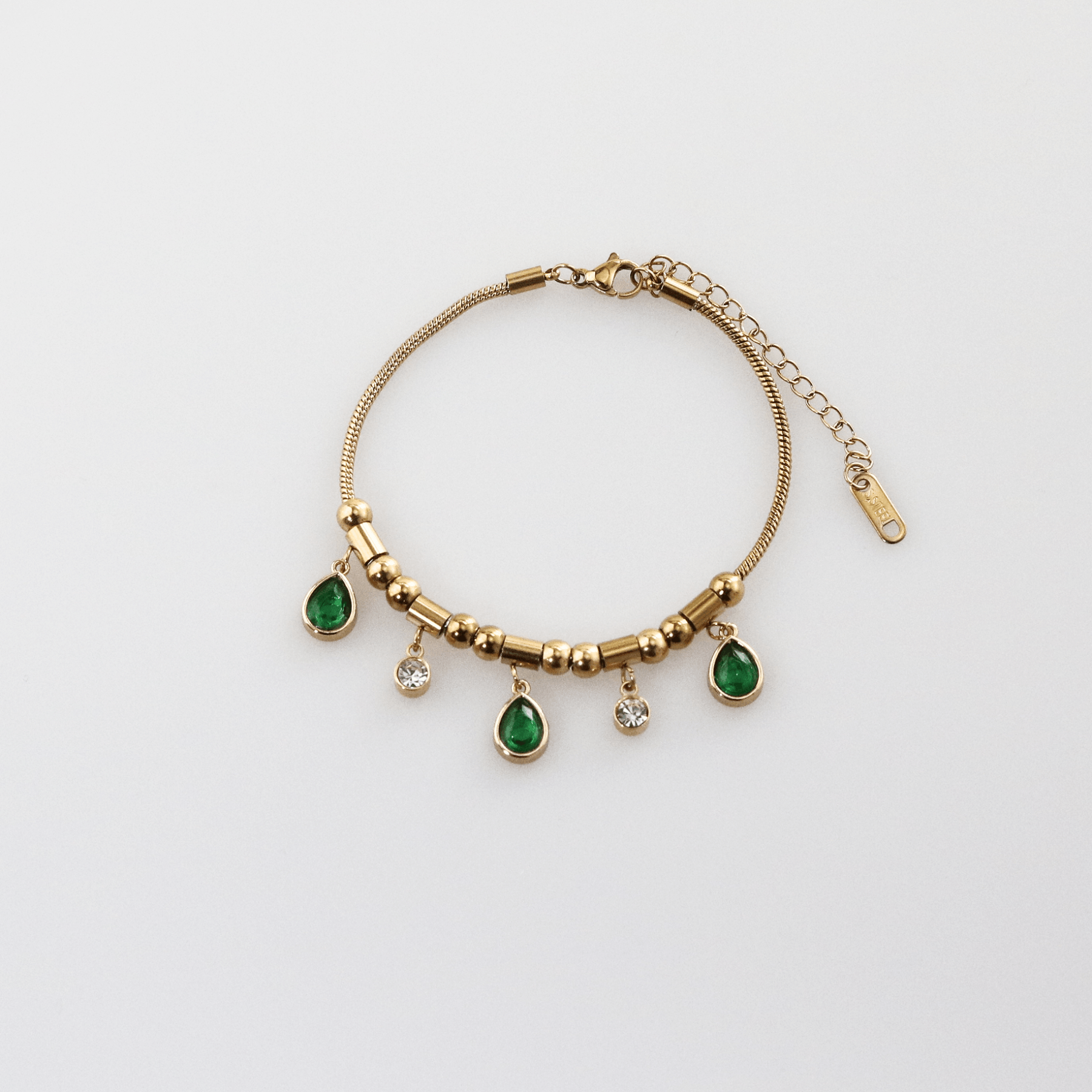Elysia Charm Bracelet | 18k Gold Plated, Emerald Teardrop Charms 0