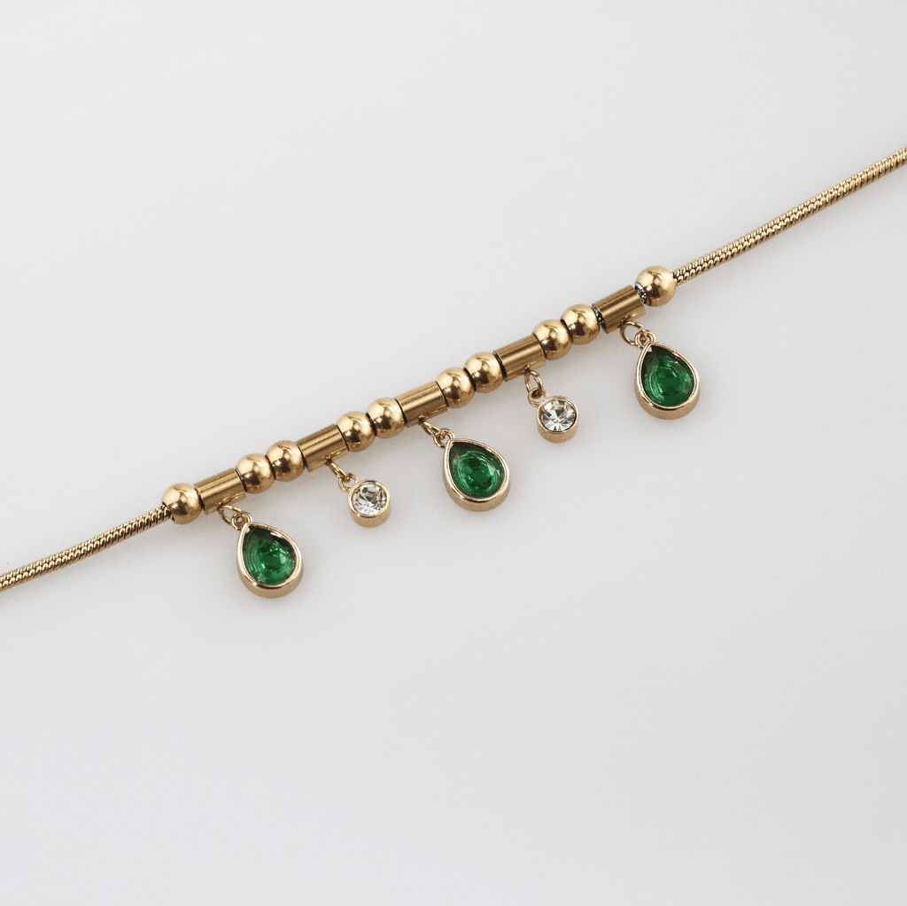 Elysia Charm Bracelet | 18k Gold Plated, Emerald Teardrop Charms 2