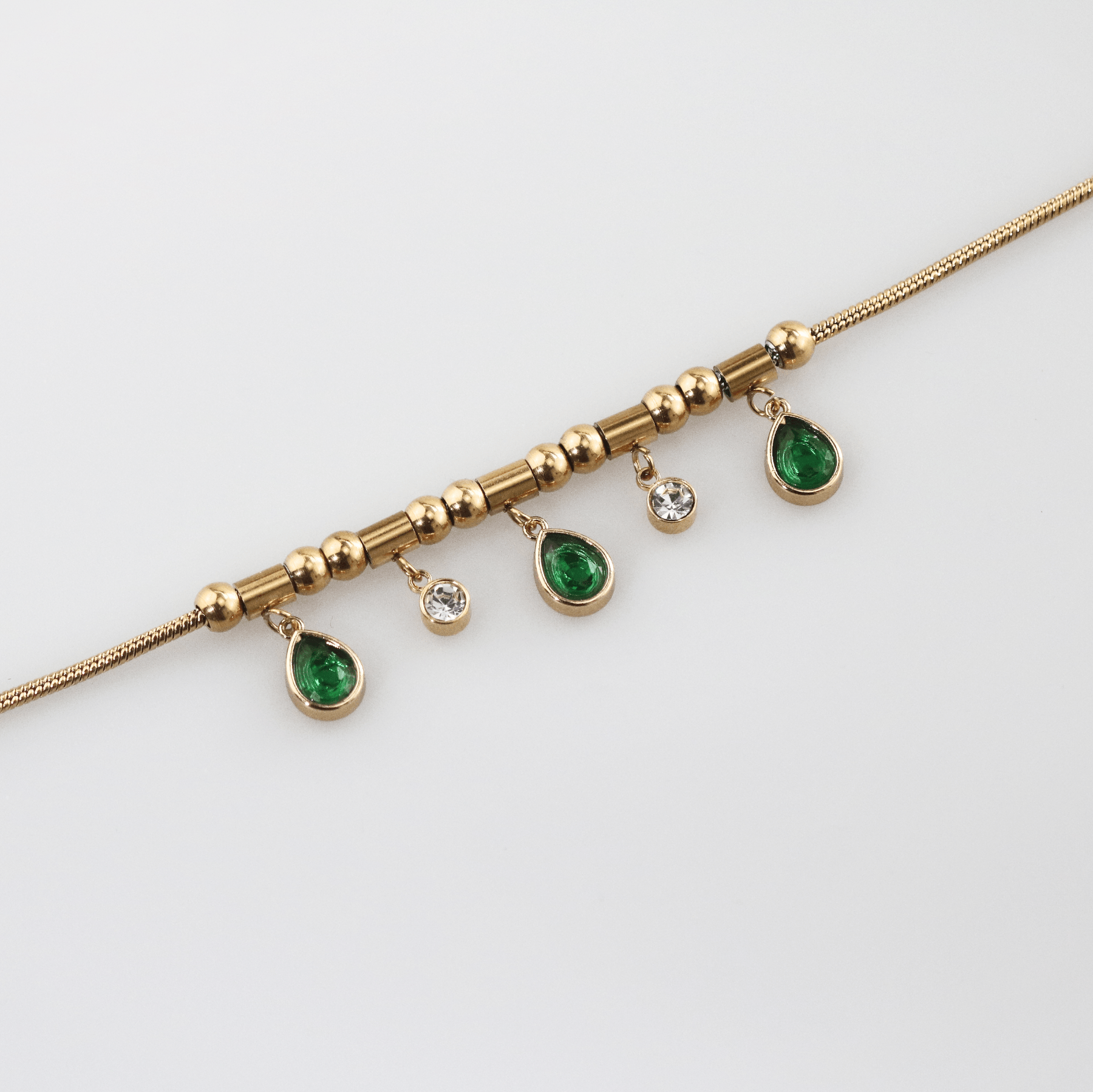 Elysia Charm Bracelet | 18k Gold Plated, Emerald Teardrop Charms 2