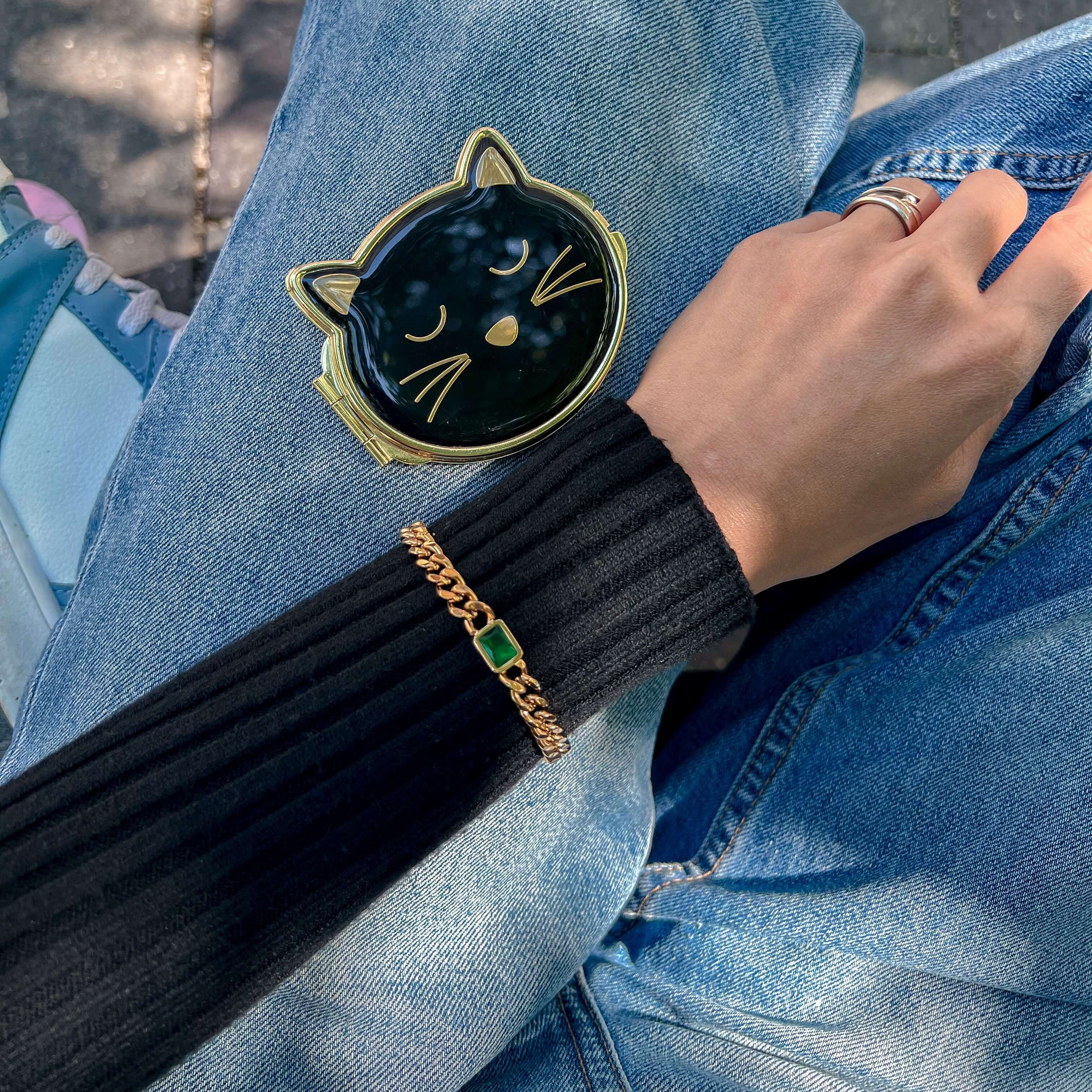 Elysia Curb Chain Bracelet | Square Emerald Gemstone, 18k Gold Plated 4