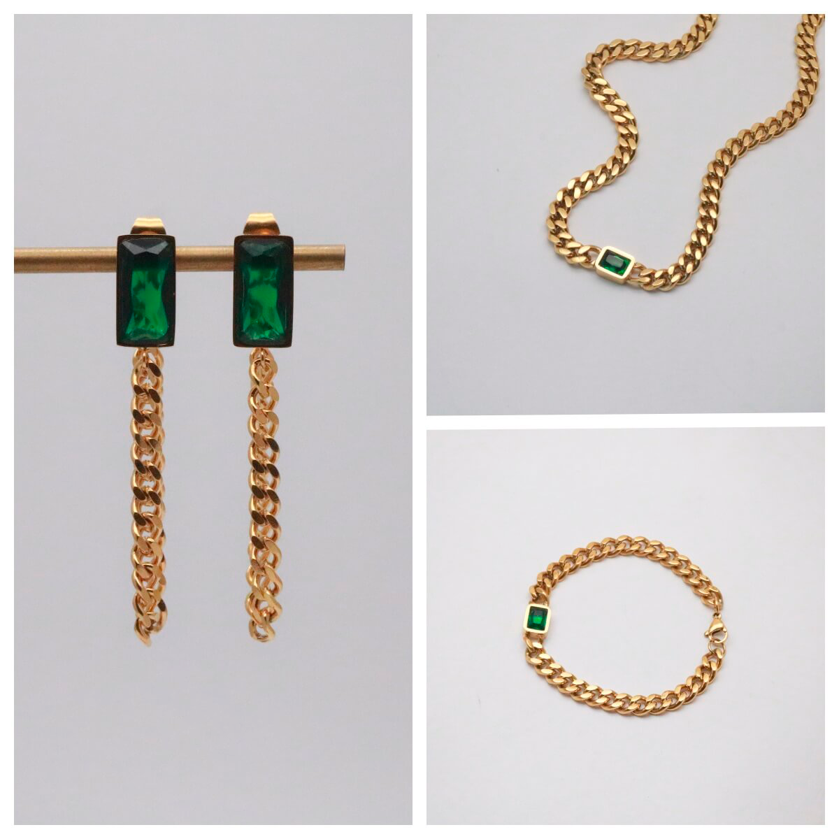 Elysia Emerald Jewelry Set | 18k Gold Plated, Tarnish Resistant Necklace and Earring Set