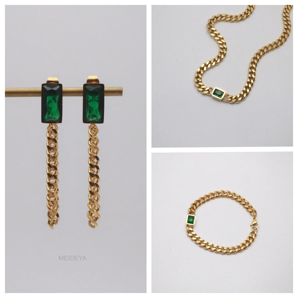 Elysia Emerald Jewelry Set | 18k Gold Plated, Tarnish Resistant Necklace and Earring Set 0