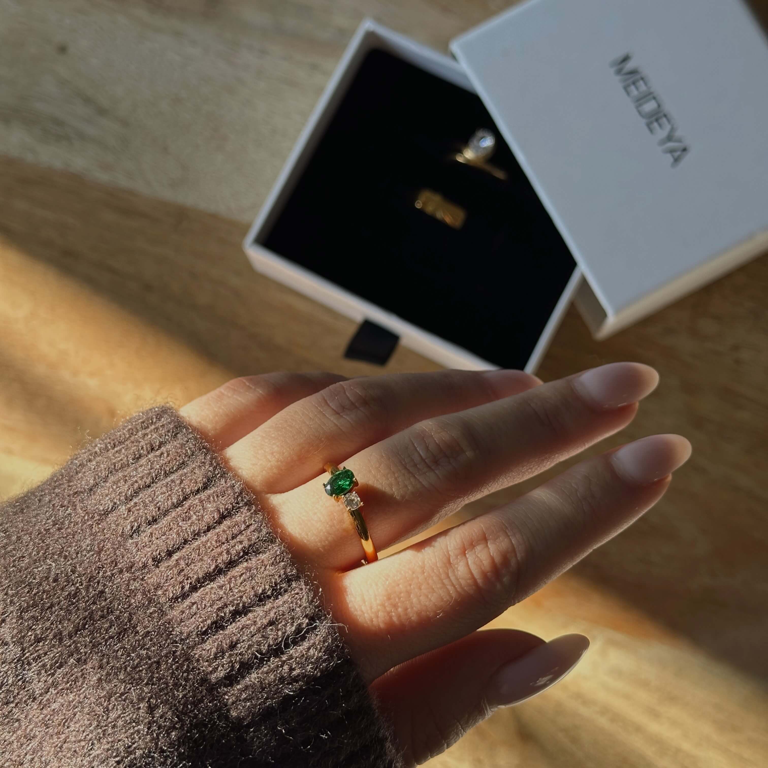 Elysia Emerald Ring | 18k Gold Plated, Tarnish Resistant 1
