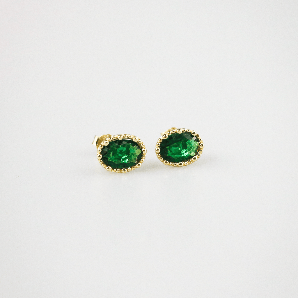 Elysia Oval Stud Earrings | Emerald Green, 18k Gold Plated 0