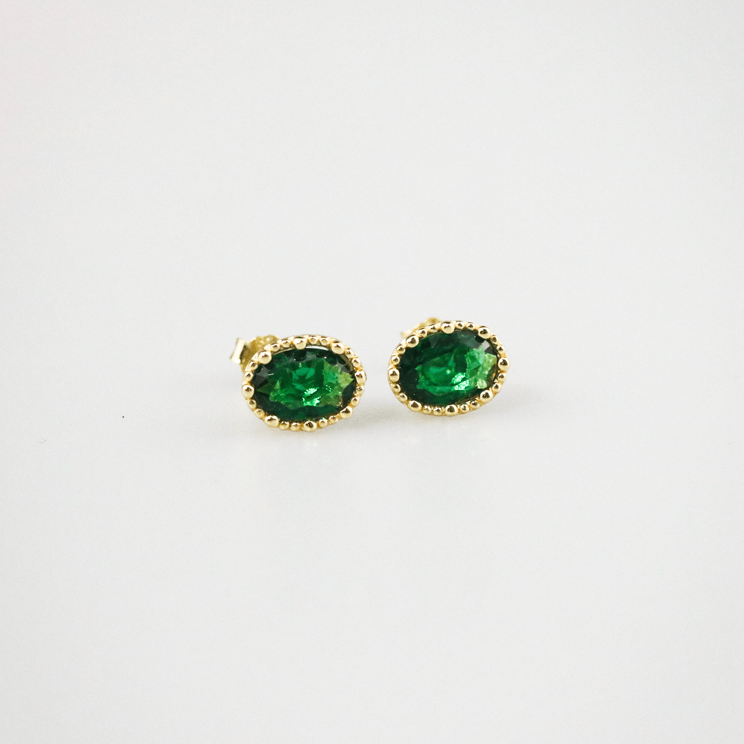 Elysia Oval Stud Earrings | Emerald Green, 18k Gold Plated 0