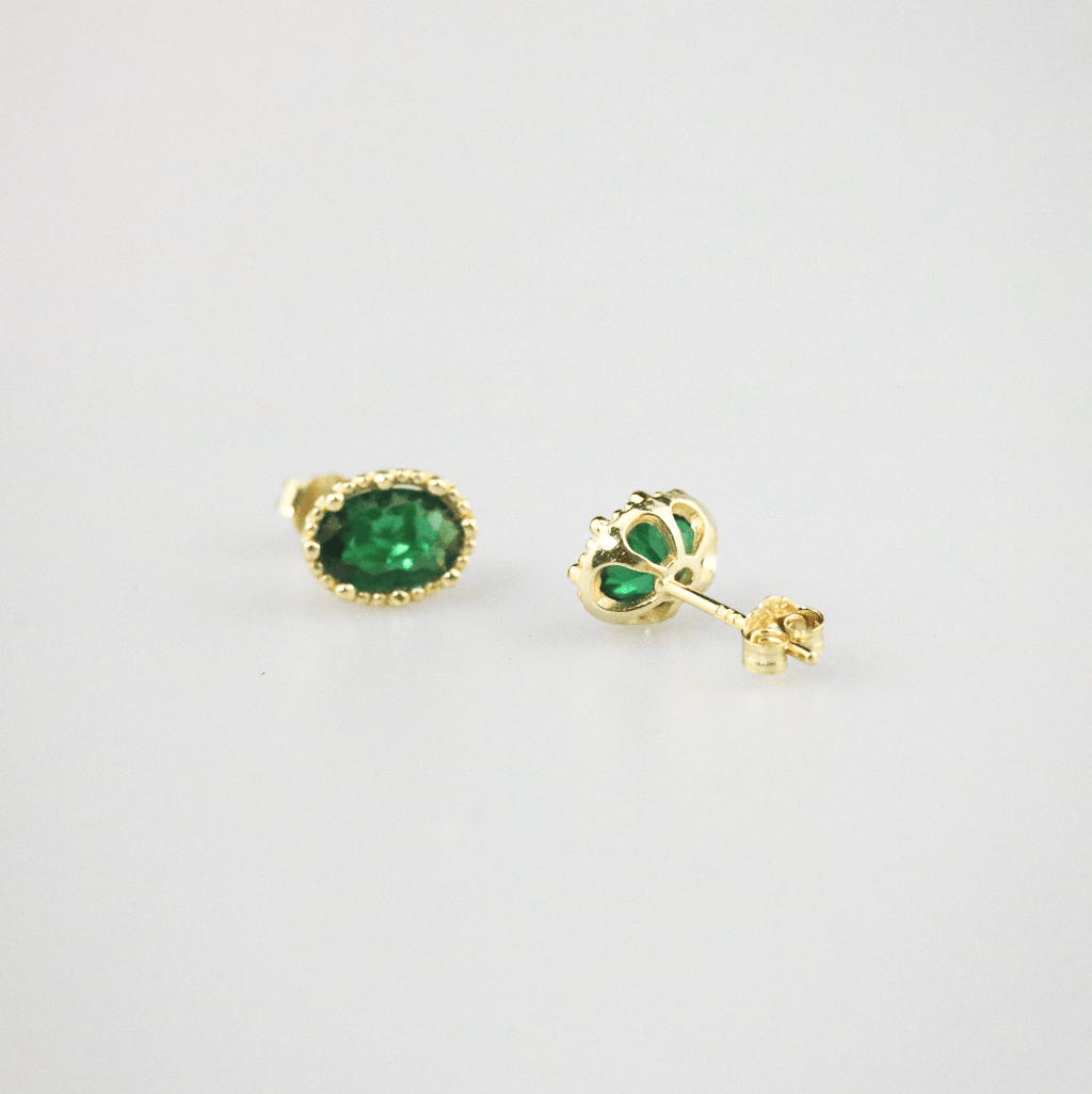Elysia Oval Stud Earrings | Emerald Green, 18k Gold Plated 1