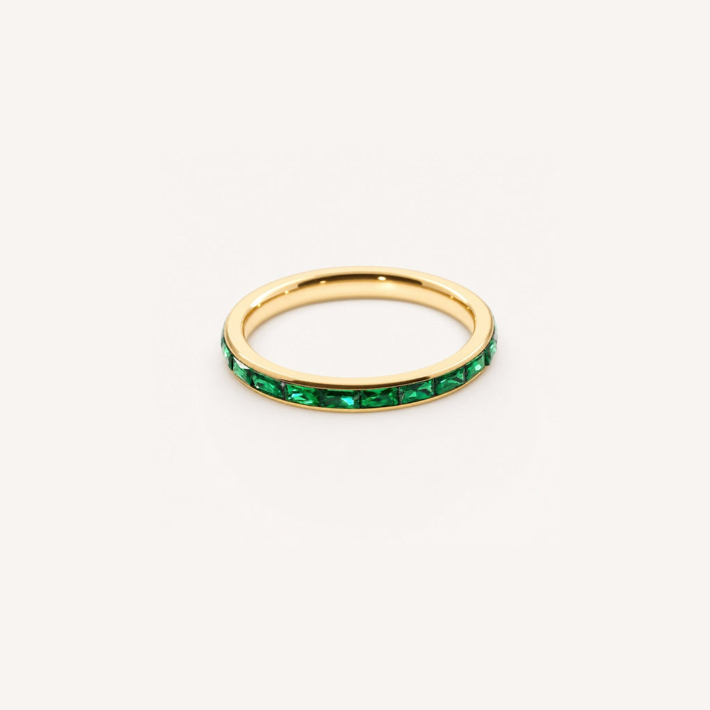 Elysia Slim Band Ring | 18k Gold Plated Emerald Green 0