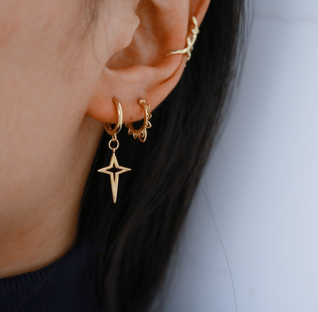 Elysia Sun Hoops Earrings | 18k Gold Plated Sterling Silver, Minimalist Design 2