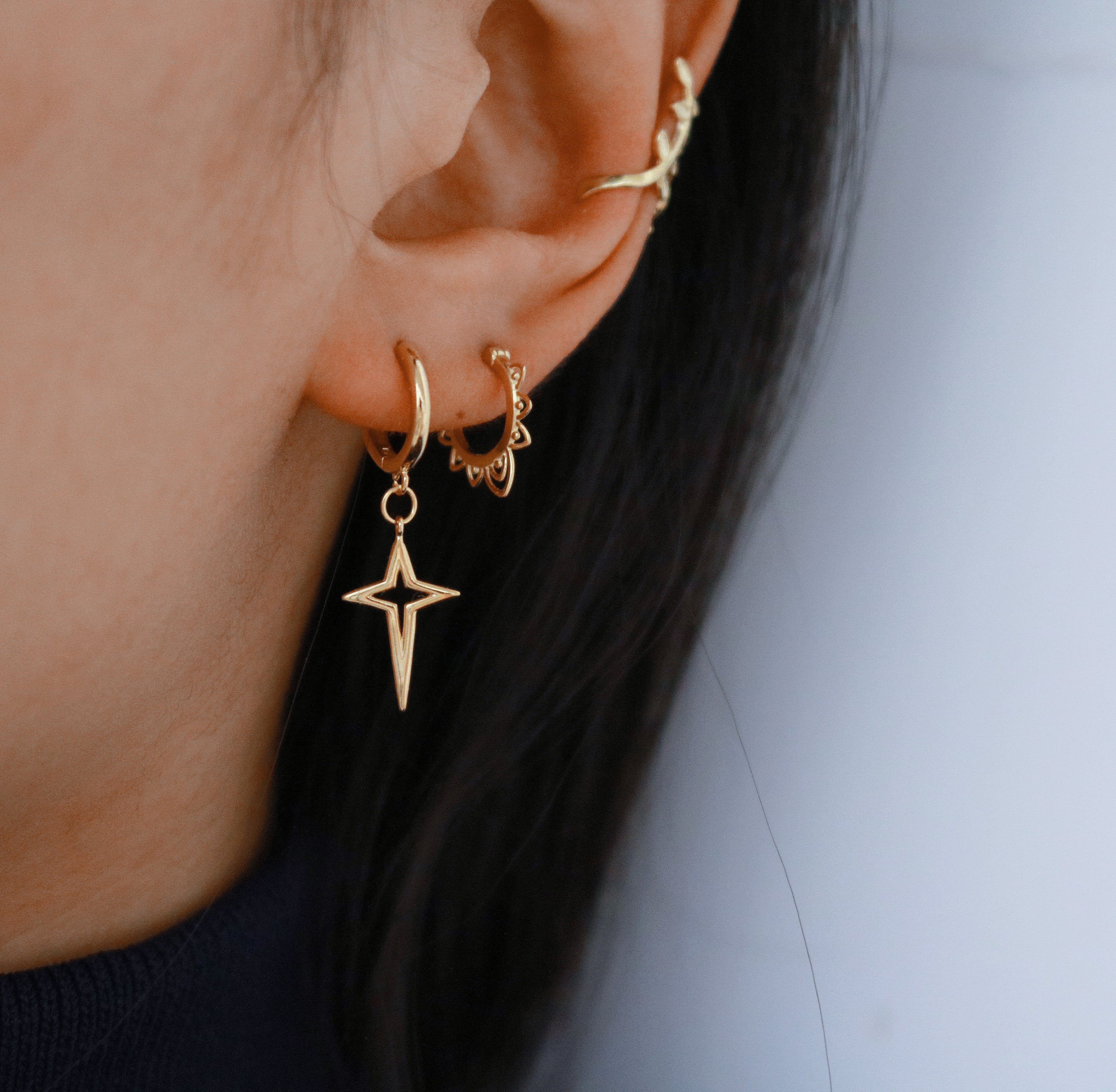 Elysia Sun Hoops Earrings | 18k Gold Plated Sterling Silver, Minimalist Design 2