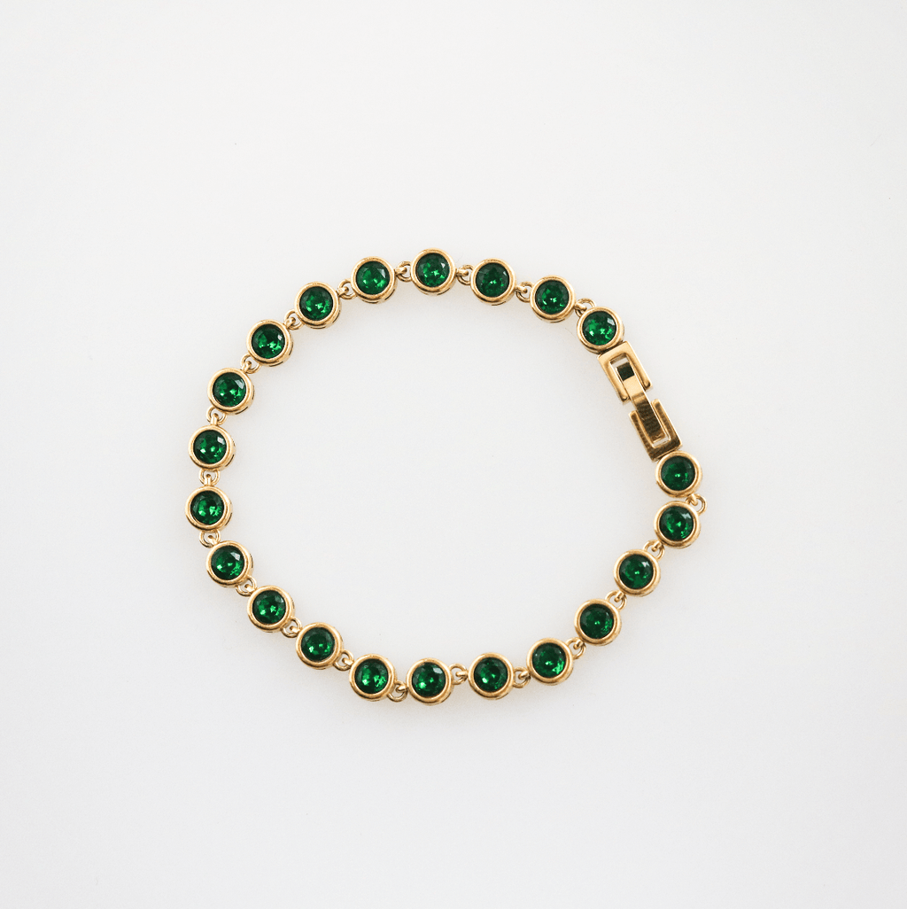 Elysia Tennis Bracelet | Emerald Green Stones, 18k Gold Plated, Flexible Design 0