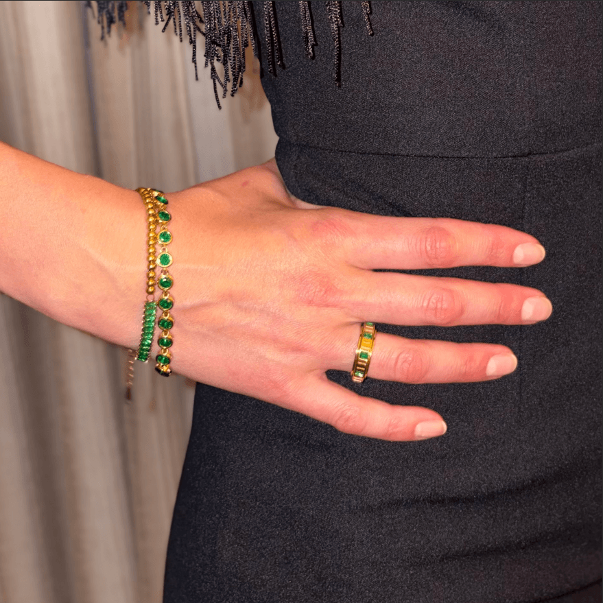 Elysia Tennis Bracelet | Emerald Green Stones, 18k Gold Plated, Flexible Design 6