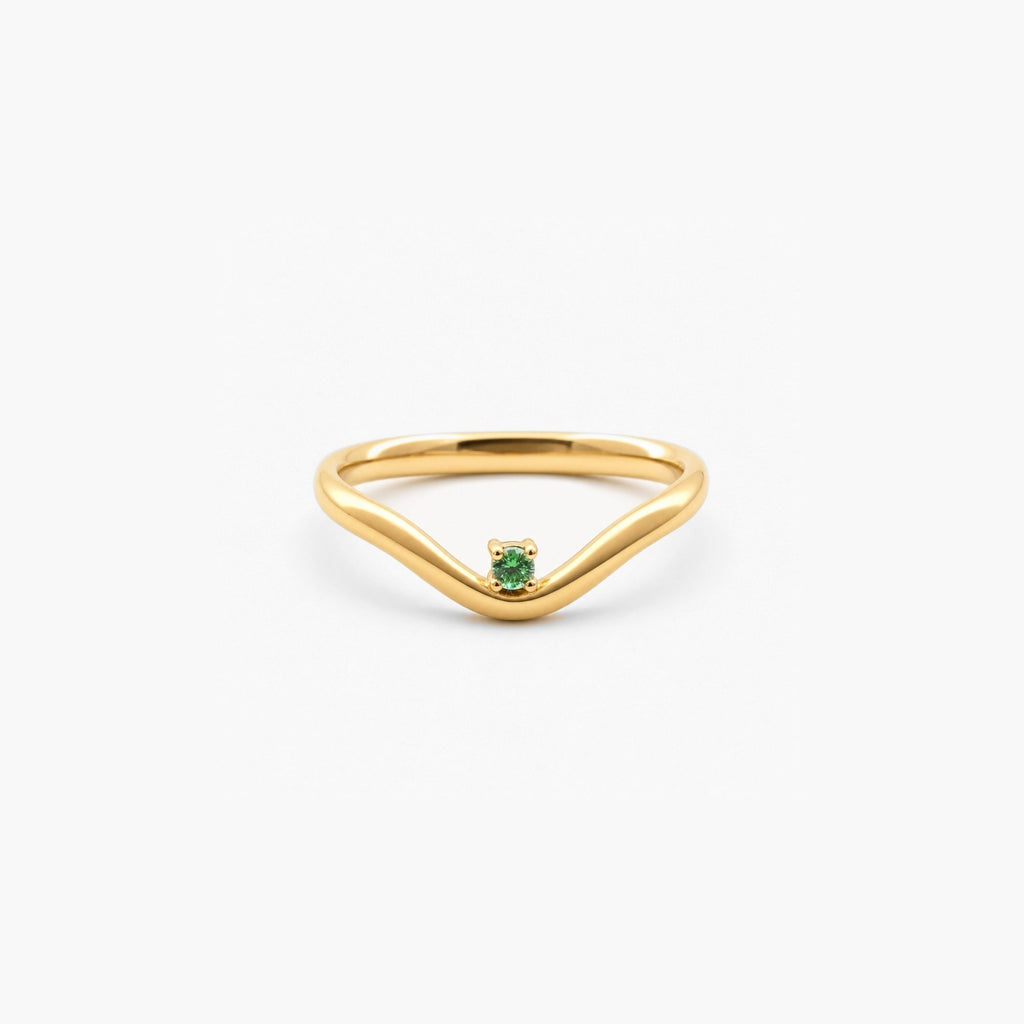 Elysia Wave Ring | 18k Gold Plated with Emerald Accent 0