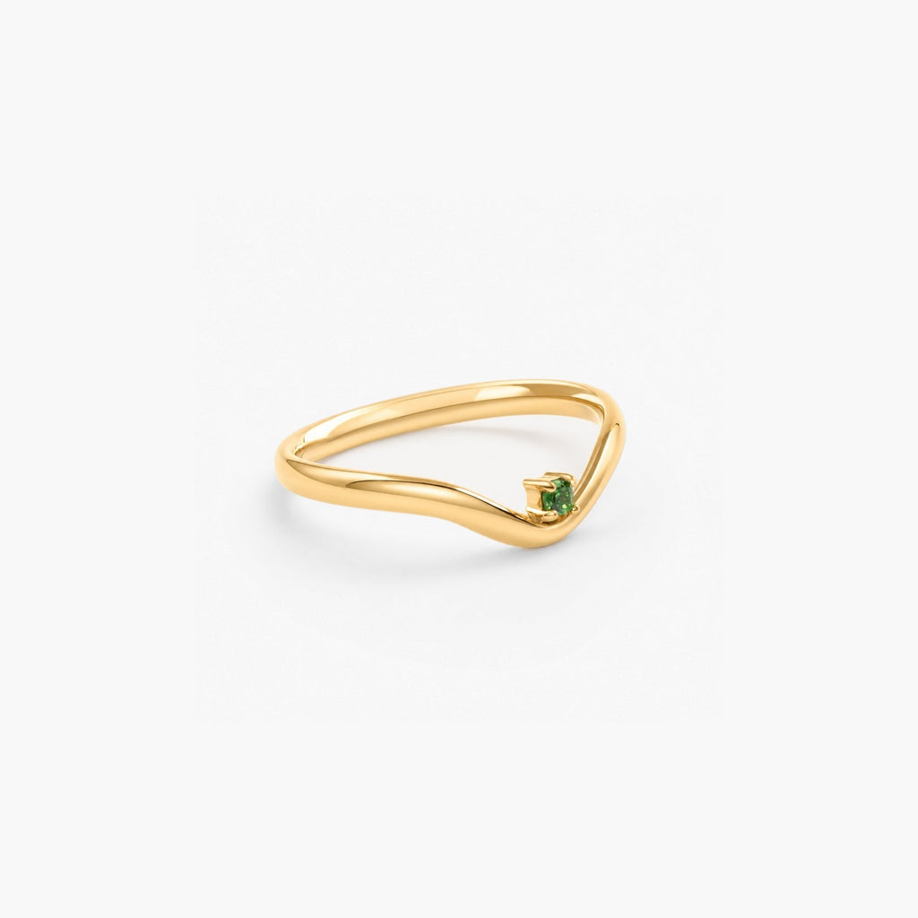 Elysia Wave Ring | 18k Gold Plated with Emerald Accent 1